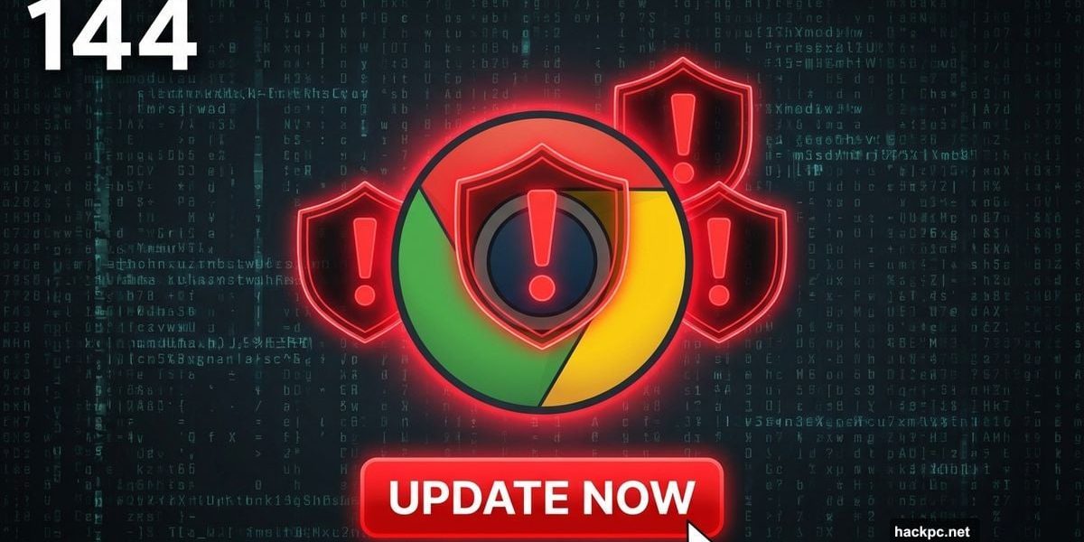 Chrome browser logo with critical security warning shields and update button