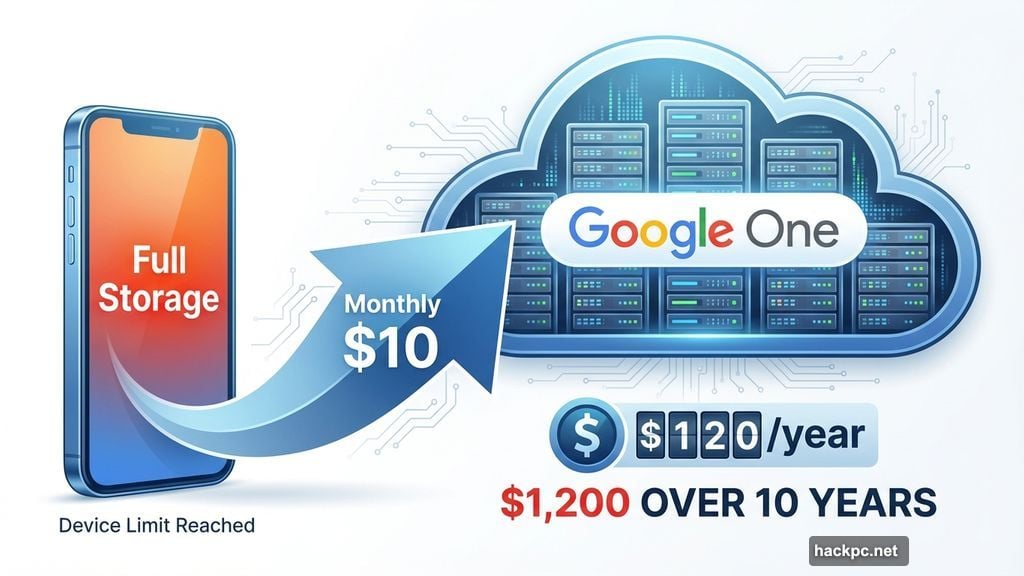 Monthly cloud subscriptions add up to $1,200 over ten years