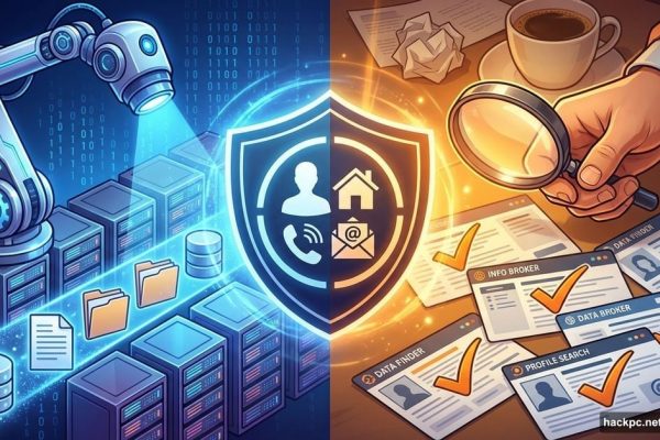 Automated robot versus manual hand removing personal data from internet