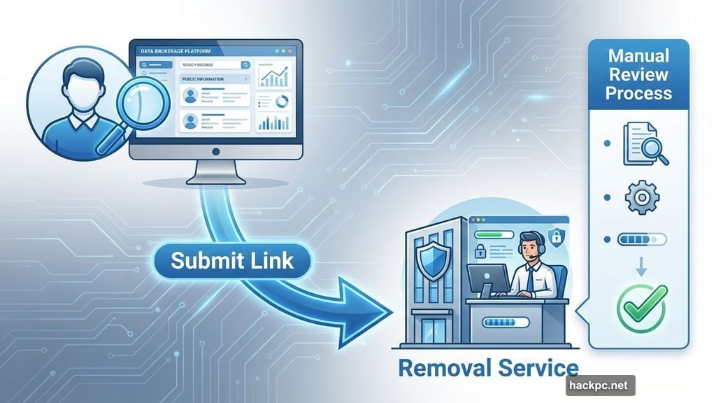 Custom removals require finding and submitting specific data broker sites