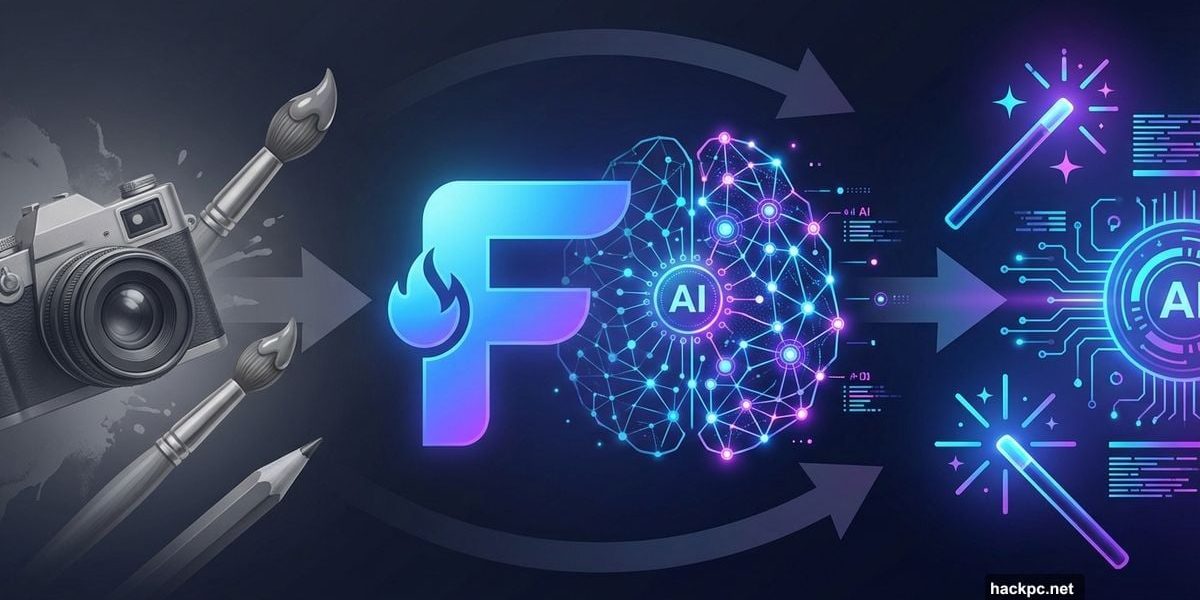 Freepik logo transforming from traditional creative tools to AI workflow