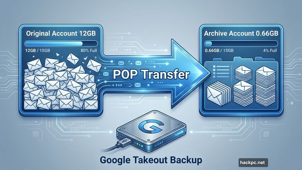 Archive everything to second free Gmail account and reclaim storage