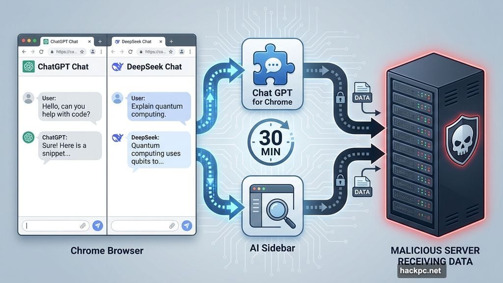 Extensions exfiltrated ChatGPT and DeepSeek conversations every 30 minutes