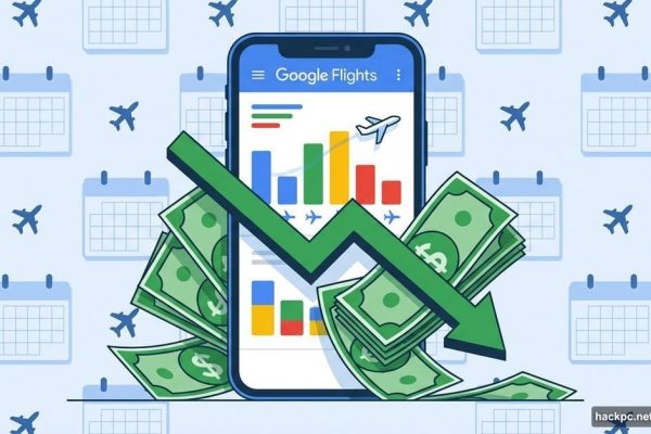 Google Flights interface showing downward price arrow through money stacks