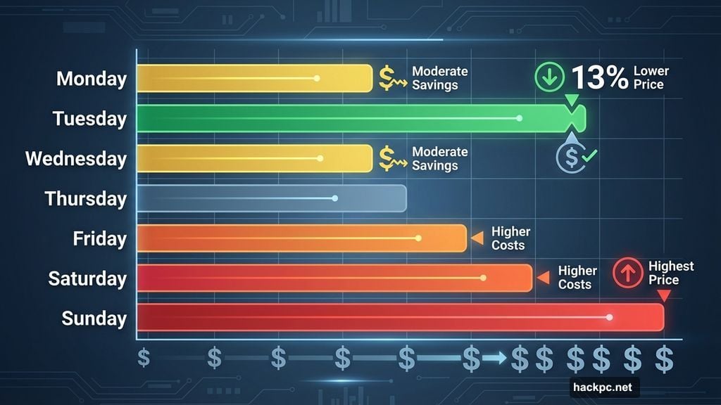 Tuesday flights cost 13 percent less than weekend departures