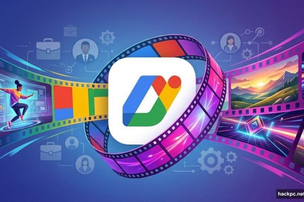 Google Workspace logo generating AI video clips flowing outward