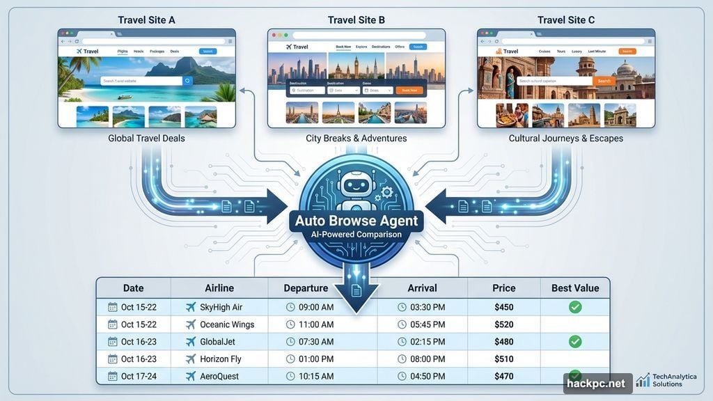 Auto browse completes multi-step tasks across multiple travel sites