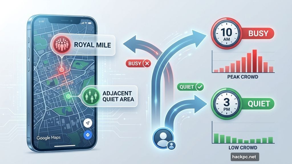 Busy area labels show crowded neighborhoods and districts at specific times