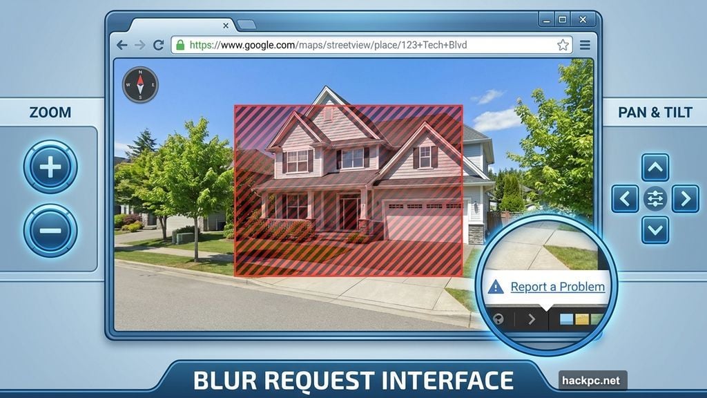 Report a Problem link allows blurring your home on Street View