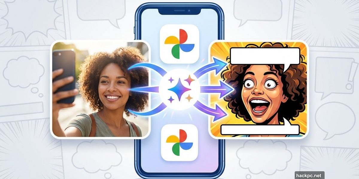 Google Photos app transforming selfie into meme using AI technology