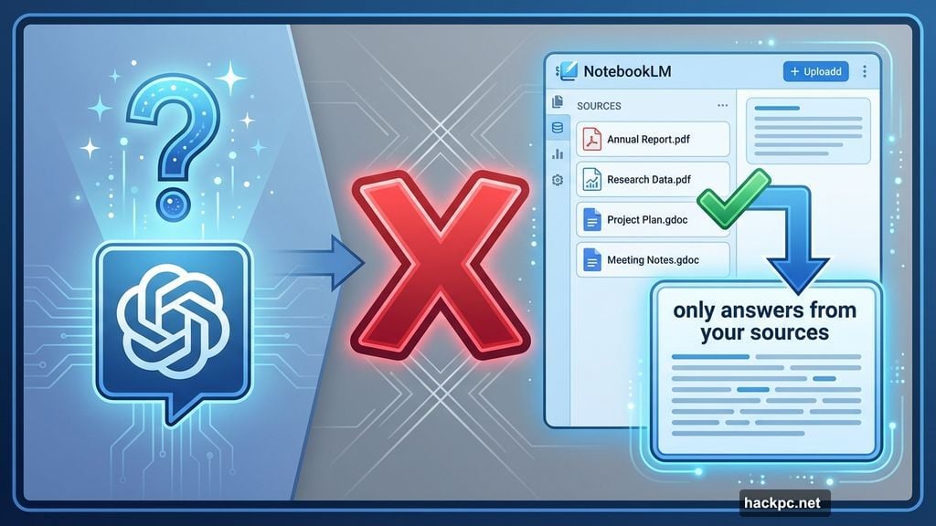 NotebookLM refuses to guess, only works with sources you provide