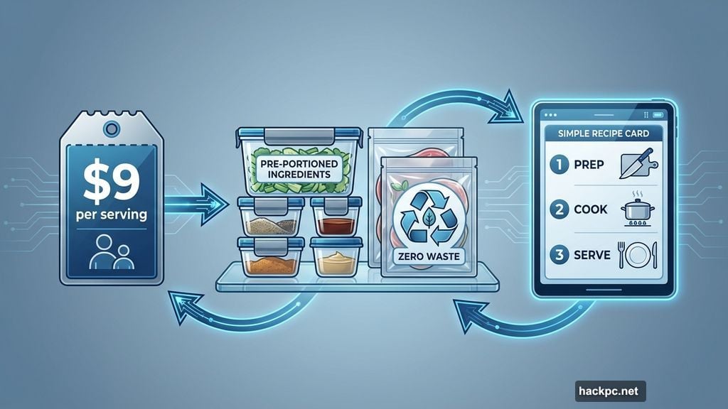 Pre-portioned ingredients arrive at nine dollars per serving cost