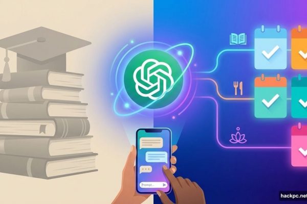 ChatGPT logo centered with traditional education vs modern self-learning