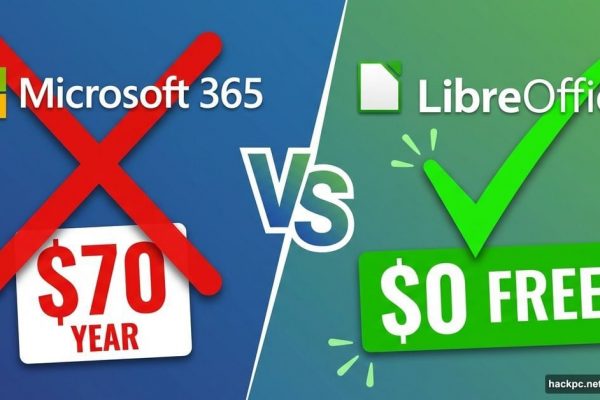 Microsoft 365 with price tag versus free LibreOffice comparison graphic