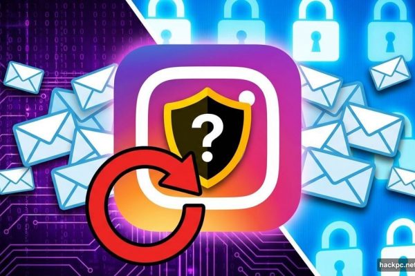 Instagram logo with warning shield, scattered emails, security symbols background