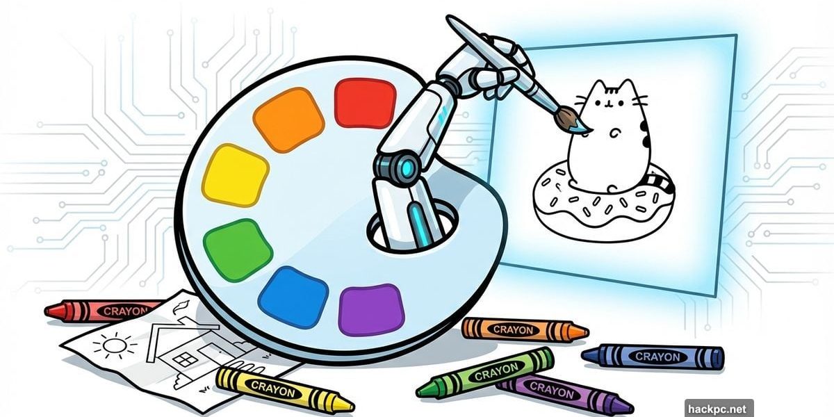 Microsoft Paint palette with AI robot creating coloring books