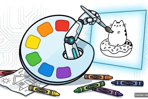Microsoft Paint palette with AI robot creating coloring books