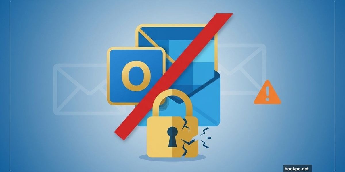 Microsoft Outlook logo with broken padlock symbolizing encrypted email failure