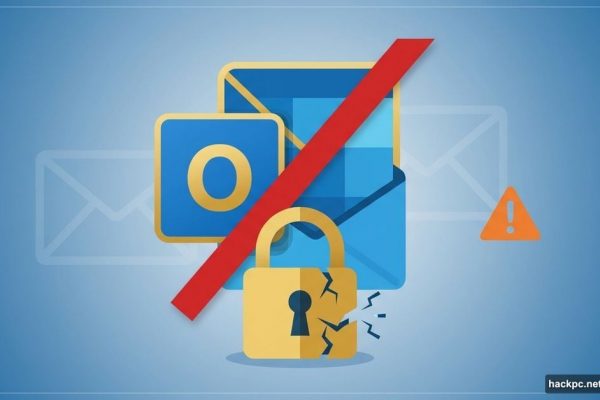 Microsoft Outlook logo with broken padlock symbolizing encrypted email failure