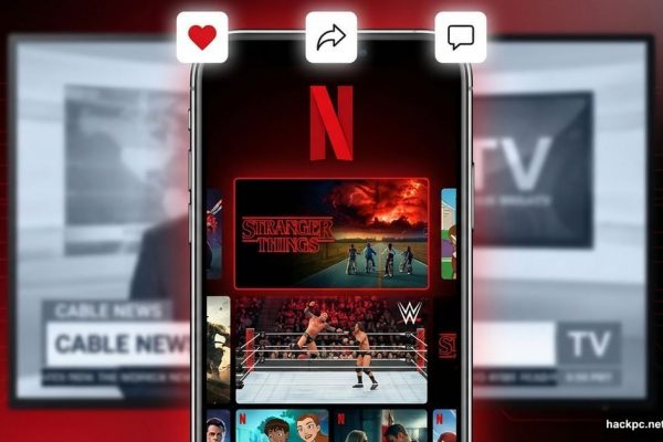Smartphone showing vertical Netflix feed overshadowing traditional horizontal TV screen