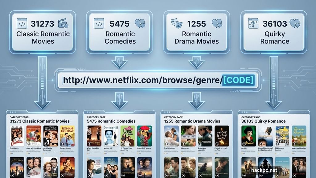 Numerical codes correspond to curated Netflix romantic movie collections