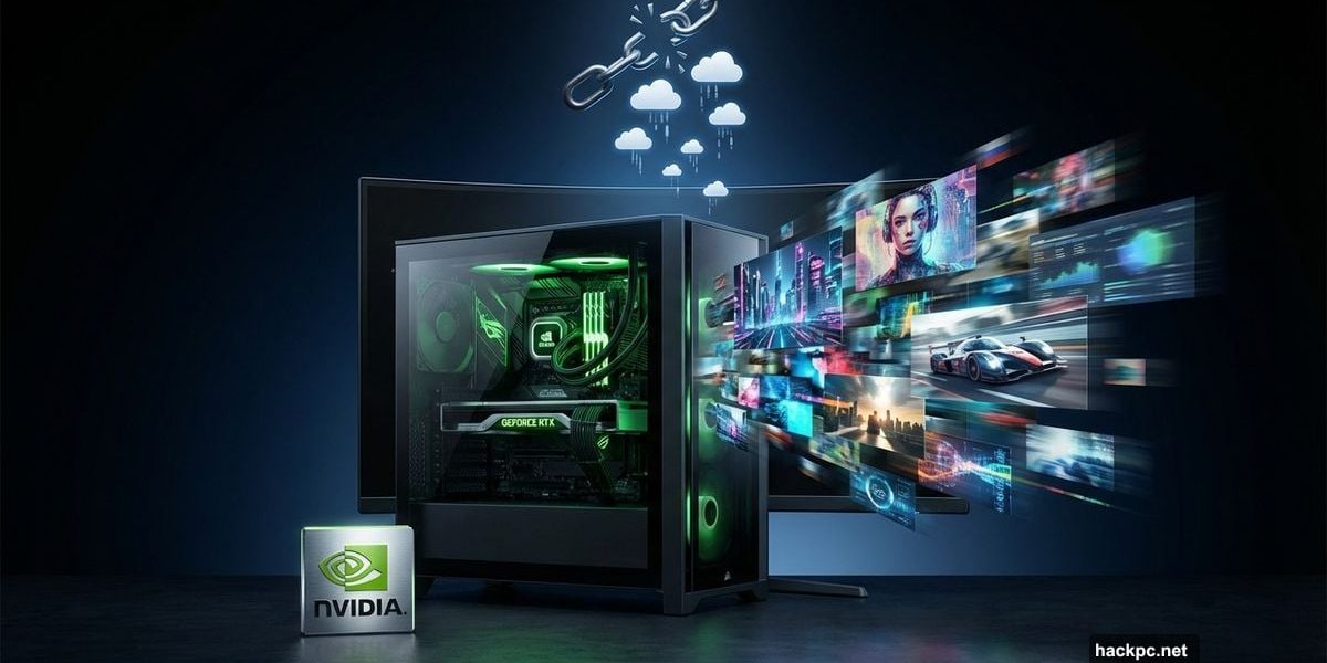 Computer with Nvidia GPU generating AI video locally, breaking free from cloud