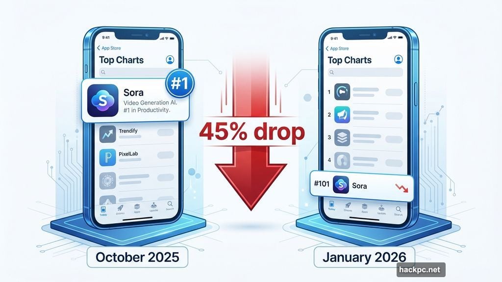 Sora app dropped from number one to barely cracking Top 100