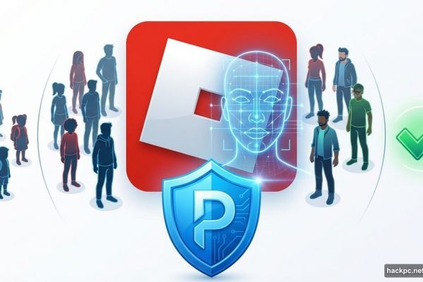 Roblox logo with facial recognition scan and protective shield