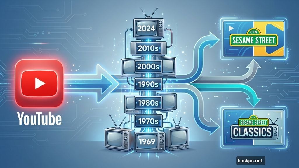 Over 100 full-length Sesame Street episodes spanning five decades on YouTube