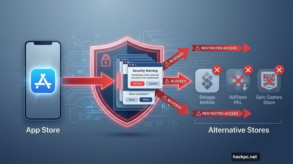 Apple built roadblocks with scary warning screens for third-party stores