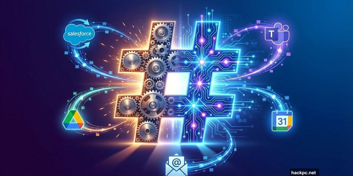 Slack logo with AI brain pattern connecting enterprise apps