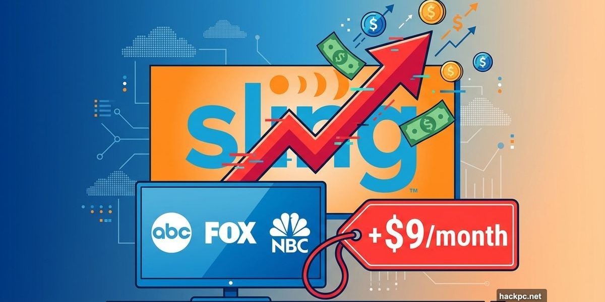 Sling TV logo with upward price arrow and local channel price increase