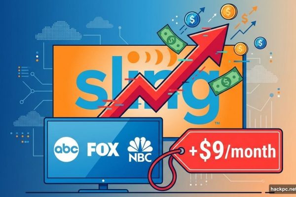 Sling TV logo with upward price arrow and local channel price increase
