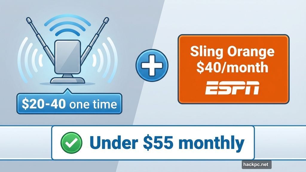 Free antenna combined with Sling Orange stays below fifty-five dollars