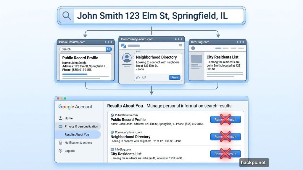 Google search results removal tool deletes personal address information