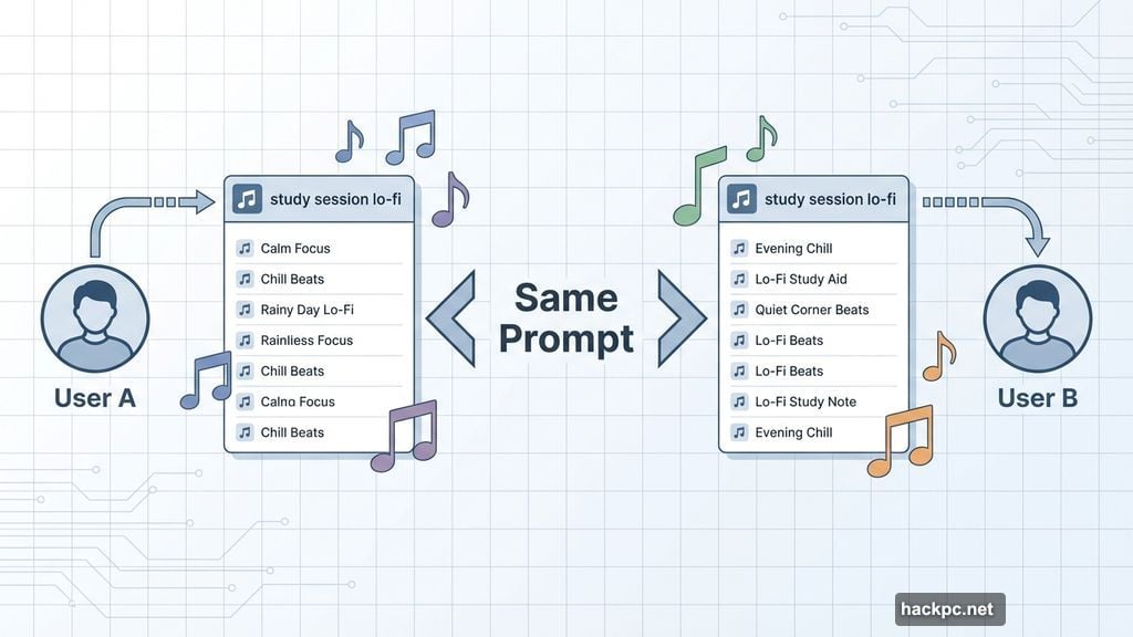 Same prompt generates different personalized results for each user