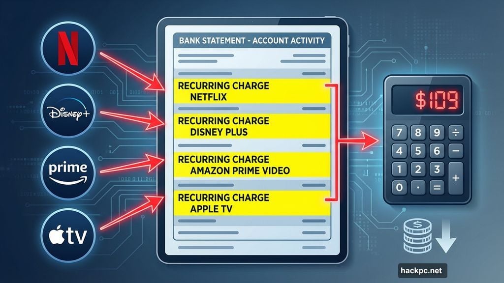 Finding hidden subscriptions through bank statements and recurring charges