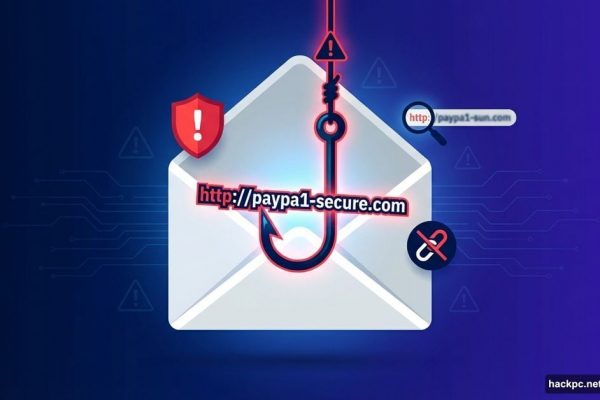 Email envelope with fishing hook holding fake URL as phishing bait