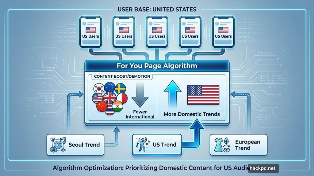 Feed skews toward US-centric content despite international videos remaining accessible