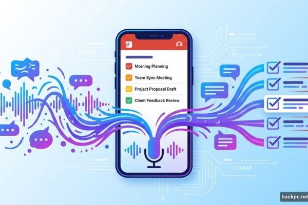 Smartphone with Todoist app converting speech waves into organized task checkboxes
