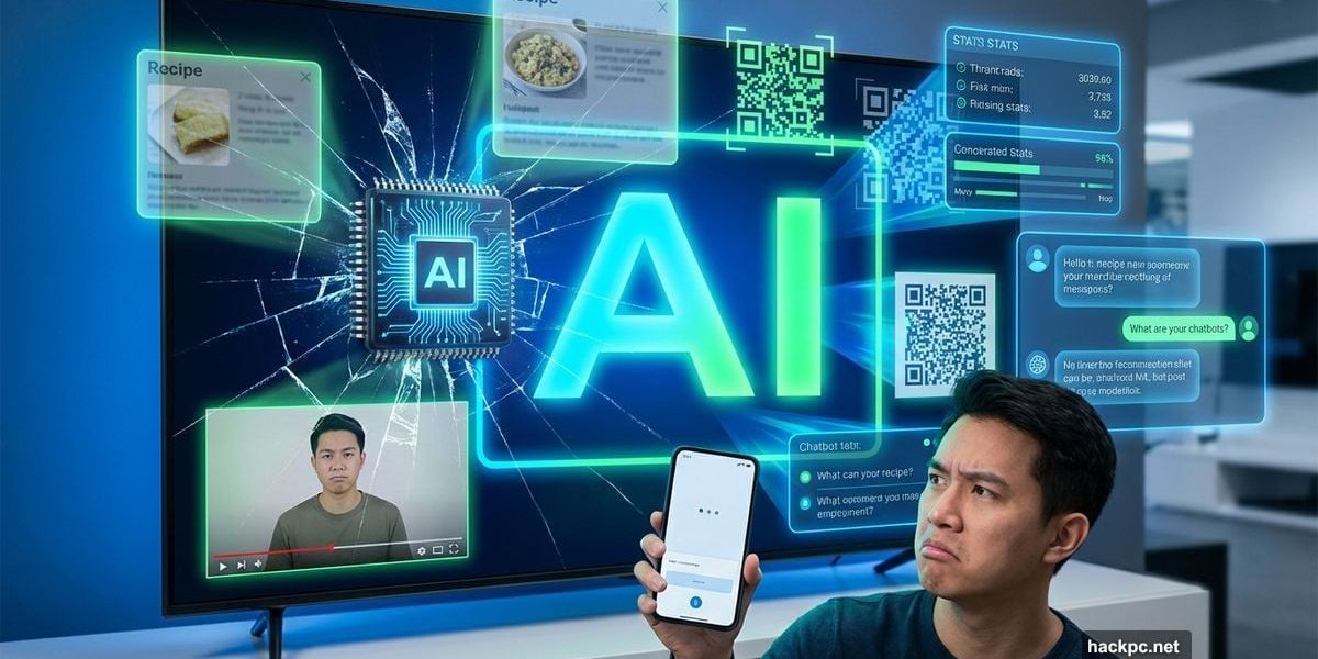 Television screen overwhelmed by unnecessary AI features pushing content aside