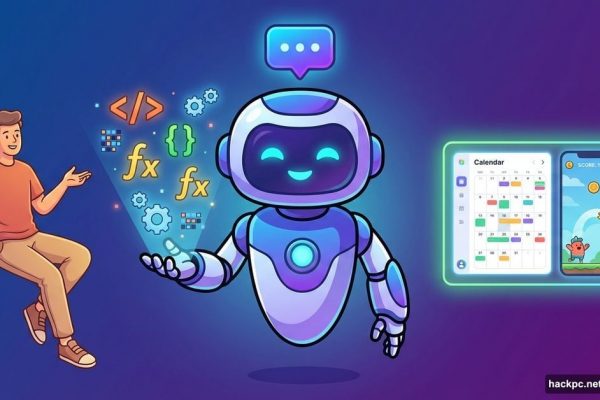 Friendly AI assistant offering code to casual person building apps