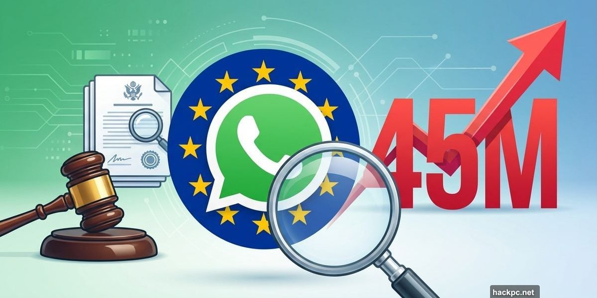 WhatsApp logo under EU regulatory scrutiny after crossing 45 million users