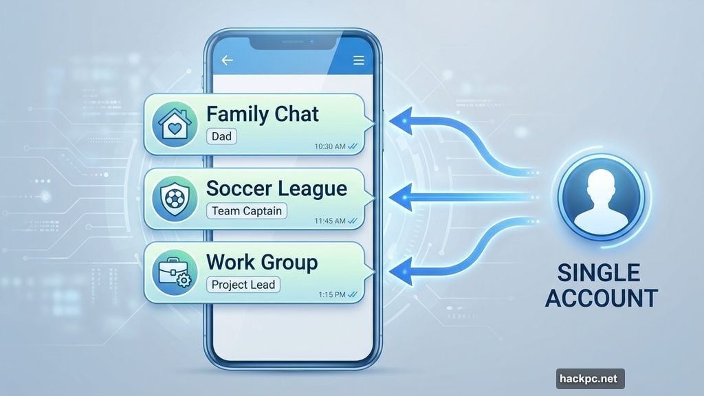 Custom member tags assign different identities across multiple WhatsApp group chats