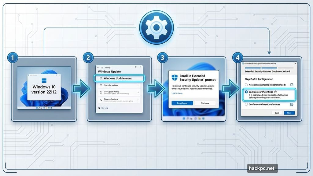 Enrollment wizard requires Windows 10 version 22H2 and administrative privileges