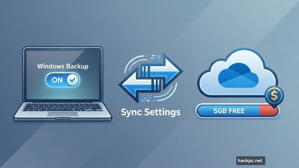 OneDrive provides only 5GB free storage for Windows settings backup