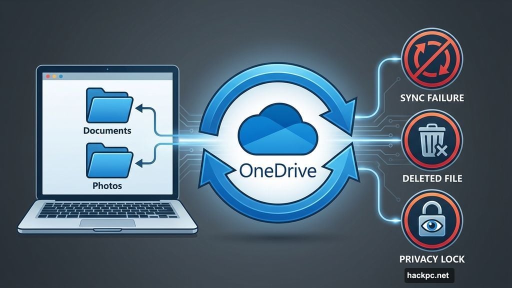 OneDrive cloud storage syncing failures and privacy concerns with files