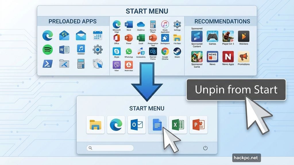 Start menu fills with tips shortcuts and promoted software clutter