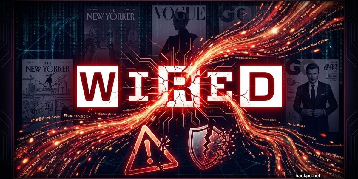 Cracked Wired logo with subscriber data leaking through fractures