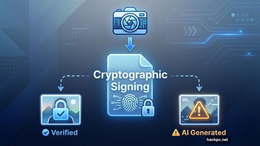 Cryptographic signing at capture digitally fingerprints images when shutter clicks